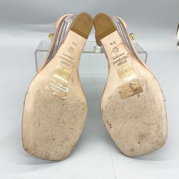 Stuart Weitzman Womens 8.5 Nudistlucite Clear Wedge Sandals Iridescent Strap - Picture 11 of 12